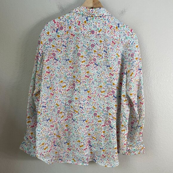 Frank & Eileen Womens Medium 100% Linen Floral Button Up Shirt Long Sleeve Top - Picture 11 of 13